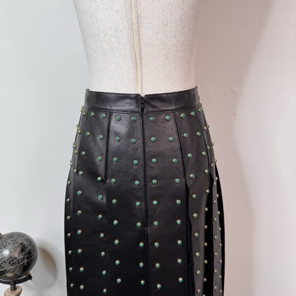 Valentino Black Leather Lace Maxi Skirt Runway 2016 Studded High Waist $10k Sz 4 - Picture 11 of 16